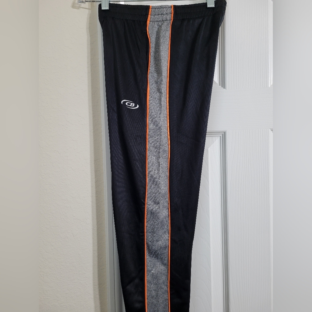 NWT•CB Sports Boys Athletic Pants w/pockets•Large•Black with Gray&Orange Stripe